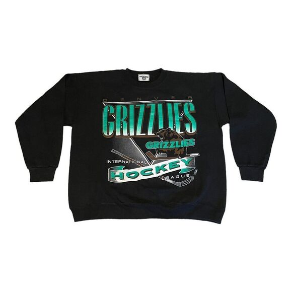 Vtg 90's Denver Grizzlies Lee Sport Crewneck Sweatshirt Big Graphic XL Black USA
